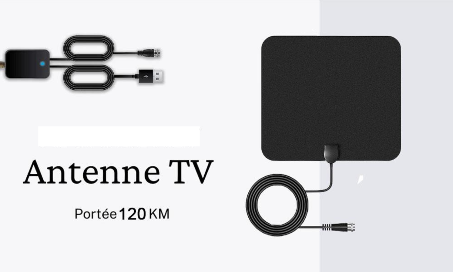 Antenne TV Intérieure Portée 500 Km – Réception 360°, Freeview HD, Amplificateur Intégré – Plug & Play, Pas D’abonnement – Pour Smart TV, 4K